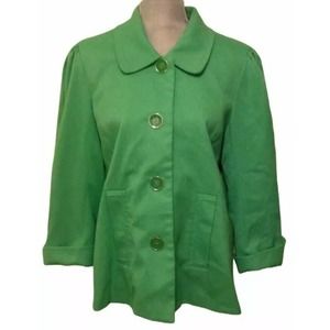 Womens Dialogue Green Textured Fully Lined A Line Stretch Jacket Size Medium